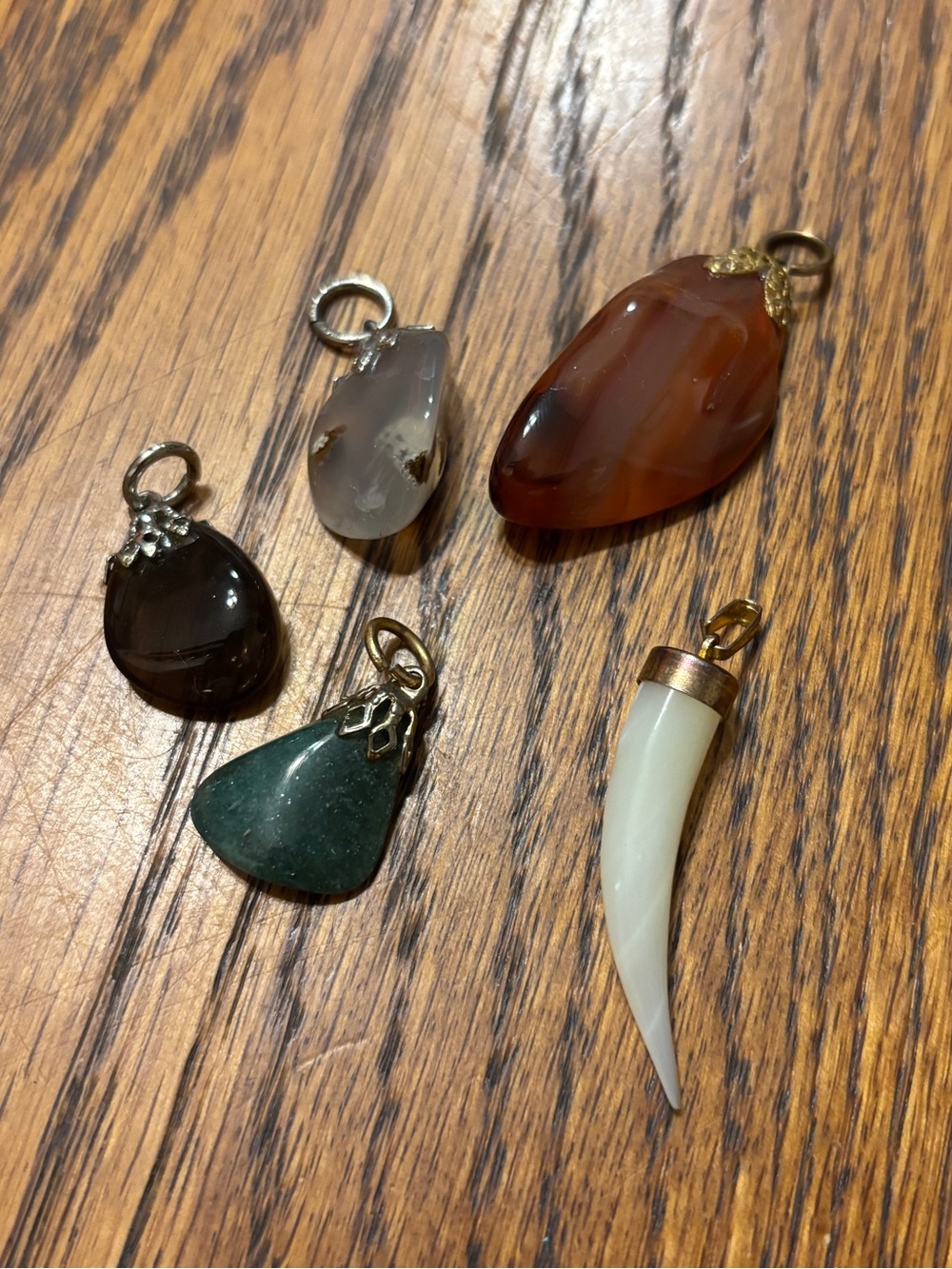 Stone Pendant Necklace Charms in Brown, Green, White, Gray and Amber - Unbranded